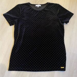 Calvin Klein black velvet gold embellishment details top
